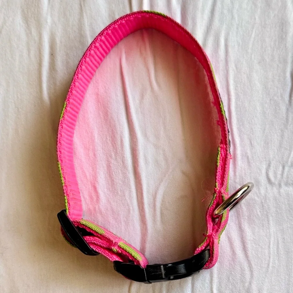 WALK-E-WOO Neon Pink & Green Polka Dot Dog Collar